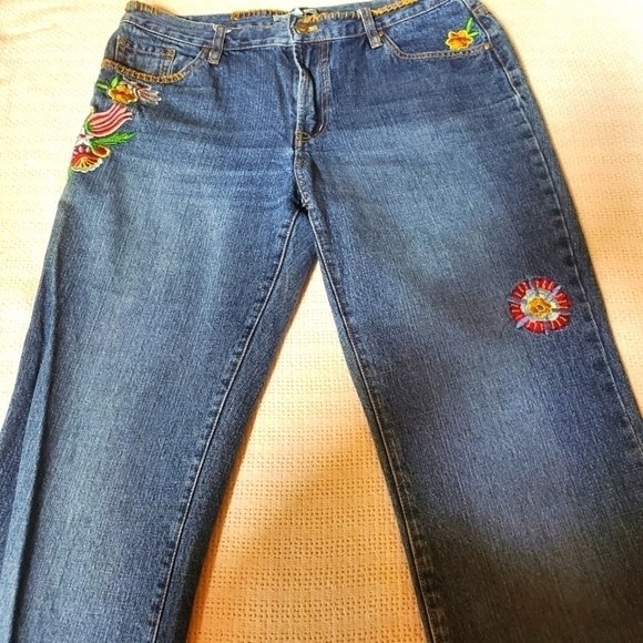 In the Wash Embroidered Colorful Sz. 34 Blue Jeans - Picture 1 of 8